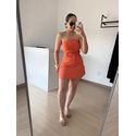 Conjunto Cropped com Bojo e Saia Cargo em Alfaiataria - Laranja