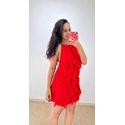 Vestido Raquel Babado Vertical- Vermelho