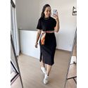 Vestido Camisetão Midi em Algodão Luxuoso- Preto