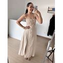 Vestido Longo lastex busto- Areia