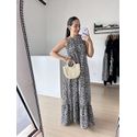 Vestido Longo Frente unica Dulce-Estampado Fundo Preto