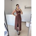 Vestido Longo Recorte Busto- Marrom