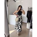 Vestido Longo estampa Tropical Aberto nas costas com amarração