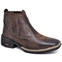 Bota Masculina Botina Texana Country Bico Quadrado Couro Legítimo Cano Curto Cafe