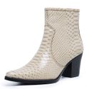 Bota Country Feminina Bico Fino Textura Fácil de Calçar Em Couro Verniz Auto Brilho Exotico Anaconda Osso