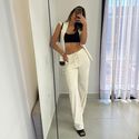 Calça reta Ravena textura off white Trituê 