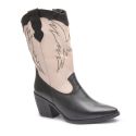 Bota Andria Western Em Couro Preto/Off White