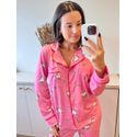 Pijama Feminino Americano Longo Rosa Corações