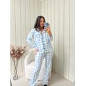 Pijama Feminino Americano Longo Xadrez Azul