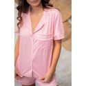 Pijama Feminino Americano Curto Xadrez Branco e Rosa