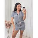 Pijama Feminino Americano Curto Listrado Marinho