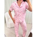 Pijama Feminino Americano Meia Estação Laços Rosa