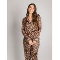 Pijama Feminino Americano Longo Onça Detalhe Azul