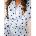 Pijama Feminino Americano Longo Aléxia Ursos Listras Azul