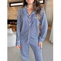 Pijama Feminino Americano Longo Listrado Marinho