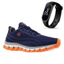 Kit Tênis Asc Lege 21 para Treino, Academia e Esportes - Azul e Laranja + Relógio Led