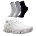 Kit Tênis Asc Lege 21 para Treino, Academia e Esportes - Branco + 03 Pares de Meias Cano Alto