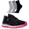 Kit Tênis Asc Lege 21 para Treino, Academia e Esportes - Preto e Rosa + 03 Pares de Meias Cano Alto 