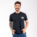 Camiseta Masculina Franshoes Casual 100% Algodão Coroa Preta Manga Curta 