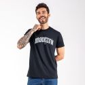 Camiseta Masculina Franshoes Casual 100% Algodão Brooklyn Preta Manga Curta