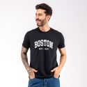 Camiseta Masculina Franshoes Casual 100% Algodão Boston Preta Manga Curta
