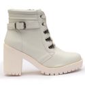 Coturno Franshoes Feminino Valentina Com Fechamento Lateral e Atacador - Off White
