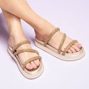 Sandalia Papete Feminina Franshoes Dourada Com Três Tiras em Strass
