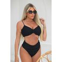 Biquíni Rendado Hot Pant Top Faixa Preto