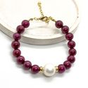 Pulseira Bolas Cherry Red com Pérola Banhada a Ouro