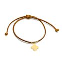 Pulseira Courinho Caramelo Trevo Banhado a Ouro