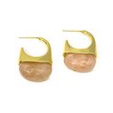 Brinco Meia Argola Quartzo Rosa Banhado a Ouro