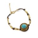 Pulseira Courinho Olho de Tigre com Turquesa Banhado a Ouro