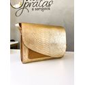 Bolsa Madeira Lateral Dourada Croco em Couro Legítimo