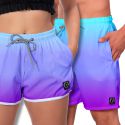 Kit Short Casal Masculino Feminino Degrade Azul e Roxo