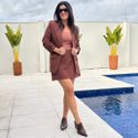 Blazer Feminino Manga Franzida - Marrom Escuro