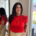Blusa Feminina Crepe Pregas Gola - Tomate