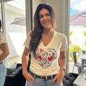 Blusa Feminina Decote V Coração - Off White