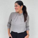 Blusa Feminina Gola Virada Crepe Manga Longa - Cinza