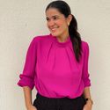 Blusa Feminina Gola Virada Crepe Manga Longa - Fúcsia
