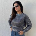 Blusa Feminina Morcego Foil - Prata Azulado