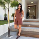 Conjunto Feminino Shorts Pesponto - Marrom Escuro