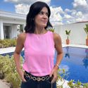 Regata Feminina Viscose Sarjada com Botão - Rosa