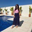 Saia Feminina Midi Linho Cinto - Marinho