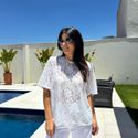 T-Shirt Feminina Ampla Renda - Off White