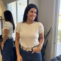 T-Shirt Feminina Viscolycra Pregas Manga - Off White