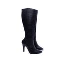 Bota Bico Fino Feminina Napa Croco Preto