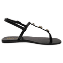 Sandália Rasteira Granada em T Feminina em Couro Preto com Metais - Áine