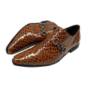 Sapato Masculino Veneza Executivo em Couro Croko Marrom Envernizado Ref: 416 Outlet