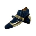 Sapato Masculino Italiano Couro Azul Texturizado Com Dourado Ref: 973