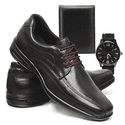 SAPATO MASCULINO CONFORT COURO LEGÍTIMO + RELÓGIO + CARTEIRA - CAFÉ